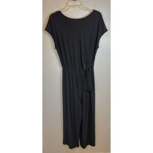 NICOLE MILLER Black Wide Leg Cap Sleeve Cropped Jumpsuit Small Side Tie Jersey